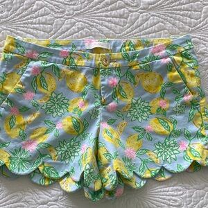 Lilly Pulitzer Light Blue, Yellow & Pink Lemon-Print Scallop Hem Shorts